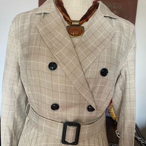 Vintage pleated belt plaid dress women Long sleeve